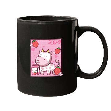 Discover Kawaii Pink Strawberry Cow Milk Shake Otaku Anime Mugs