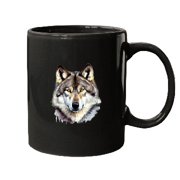 Discover Watercolor Grey Wolf Portrait Mugs