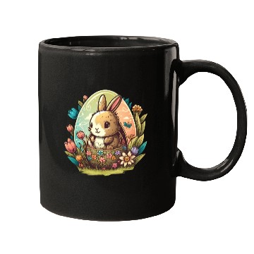 Discover Easter magic: cheerful bunny next to colorful eggs Mugs