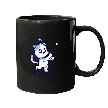 Discover Cute cat playing golf cartoon icon illustration Mugs