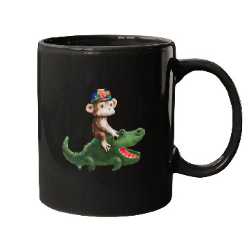 Discover Funny monkey on crocodile design Mugs