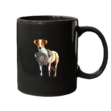 Discover Brown White Greyhound Dog With Old Looking Clock Mugs
