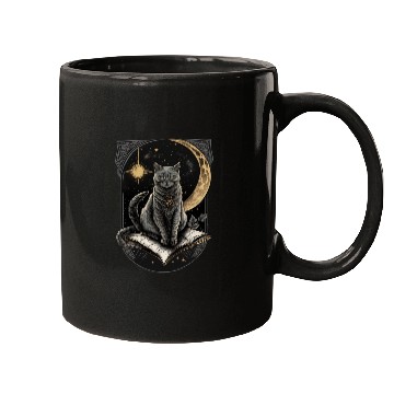 Discover The Moon Tarot Card Celestial Cat Occult Ritual Mugs