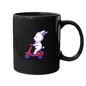 Discover Cute bunny riding scooter icon illustration Mugs