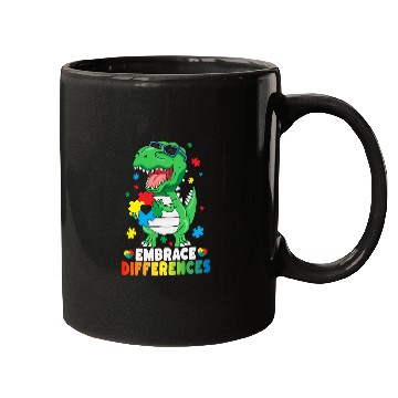 Discover Embrace Differences TRex Dinosaur Autism Awareness Mugs