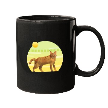 Discover Lynx Bobcat on Geometric Background Mugs