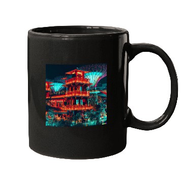 Discover Neon Synthwave Cyber Futuristic Town Retro Future Mugs