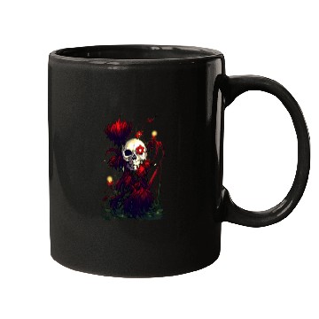 Discover Radiant Decay A Skull Surrounded by Red Flowers Mugs