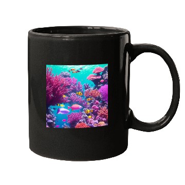 Discover Viral magenta coral reef with tropical fish Mugs