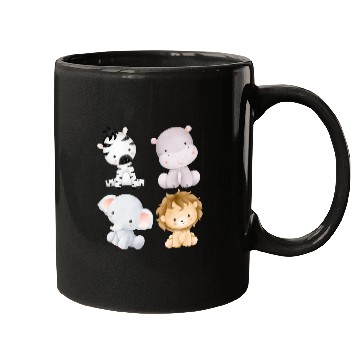 Discover Baby Zebra, Hippo, Elephant, Lion Mugs
