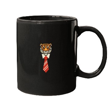 Discover Orange Red Beige Colorful Tiger With Tie Mugs