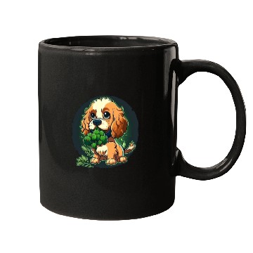 Discover Cute dog eats green broccoli vegetables Mugs