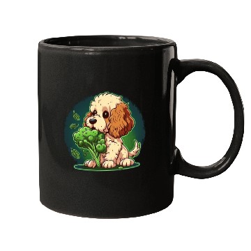 Discover Cute dog eats green broccoli vegetables Mugs