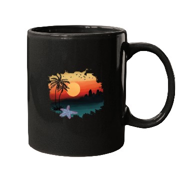 Discover Beach Sunset Watercolor Design Sublimation Art 1 Mugs