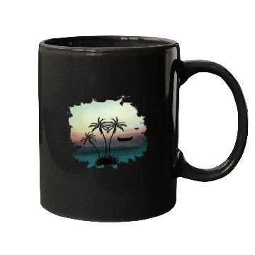 Discover Beach Sunset Watercolor Design Sublimation Art 3 Mugs