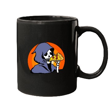 Discover Retro Halloween Pizza Lover Ghost Grim Reaper Mugs