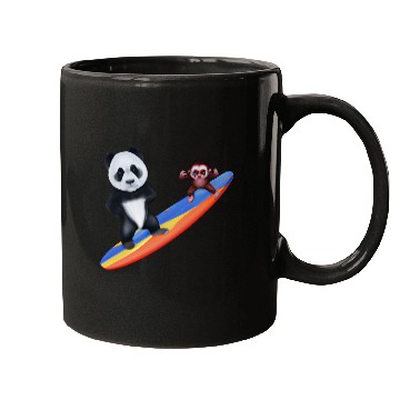 Discover Surfing panda and monkey Mugs