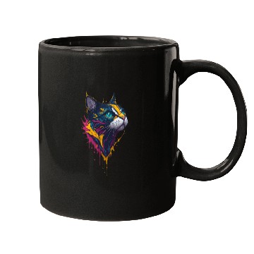 Discover Blue-Eyed Graffiti Cat Head Painting Mugs