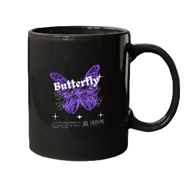 Discover Black Purple White Modern Illustrated Butterfly Mugs
