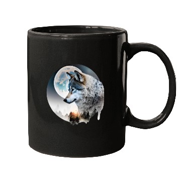 Discover Wolf Moonlight Forest Wild Werewolf Watercolor 3 Mugs