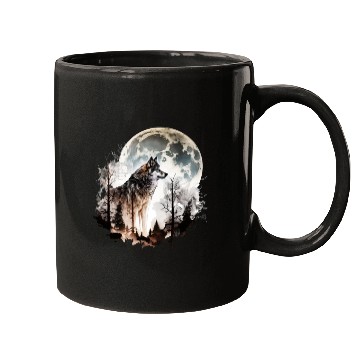 Discover Wolf Moonlight Forest Wild Werewolf Watercolor 5 Mugs