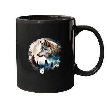 Discover Wolf Moonlight Forest Wild Werewolf Watercolor Mugs