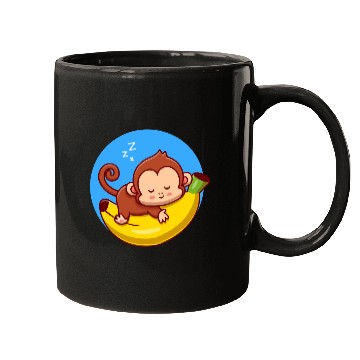 Discover Cute Monkey Sleeping On Banana Cartoon Mugs