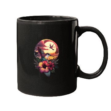 Discover Hummingbird flies over hibiscus flower Tropical Mugs