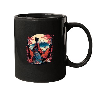 Discover Mount Fuji Fujisan Fujiyama Floral Geisha Mugs