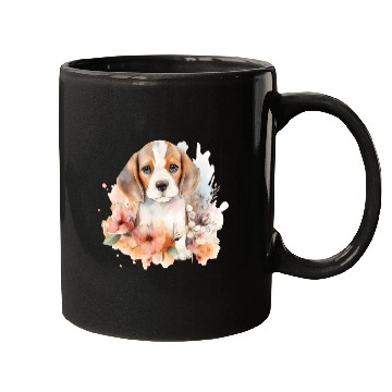Discover Beagle Puppy Dog Watercolor Floral Mugs