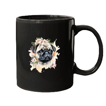 Discover Pug Dog Watercolor Floral Mugs