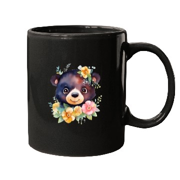 Discover Black and Brown Forest Bear Watercolor Floral Mugs