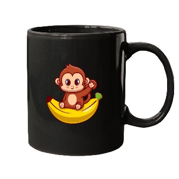 Discover Cute Monkey Sitting On Banana Cartoon Mugs