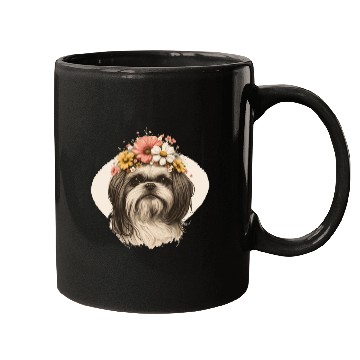 Discover Cute Shih Tzu Flower Crown Pet Dog Breed Floral Pu Mugs