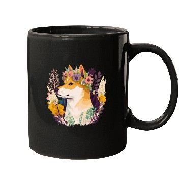 Discover Cute Shiba Inu Flower Crown Pet Dog Breed Floral P Mugs