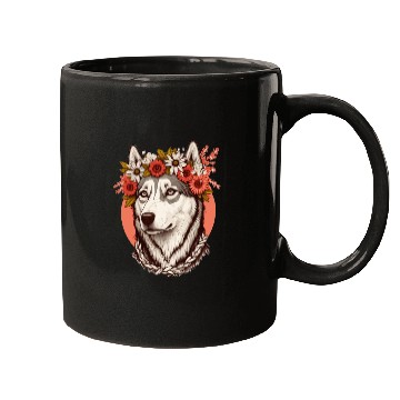 Discover Cute Siberian Husky Flower Crown Pet Dog Breed Flo Mugs