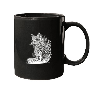 Discover Tattoo Lines Cat In Wild Nature Style Mugs