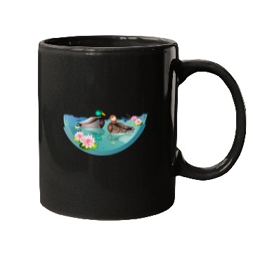 Discover Duck couple in a duck pond with water lilies Mugs