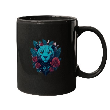 Discover cute jaguar with red flowers Mugs