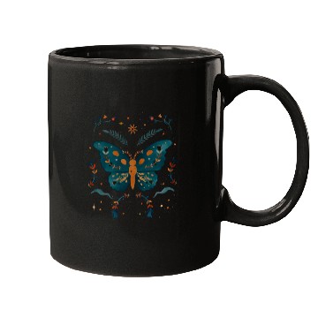 Discover Butterfly Between Flowers Green & Orange design Mugs