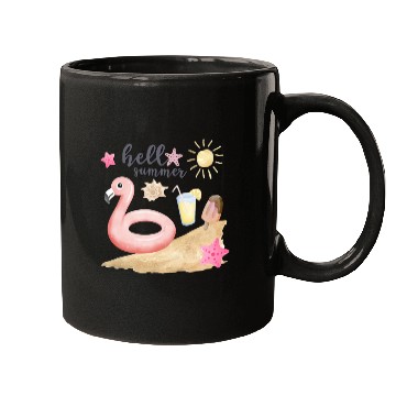 Discover Hello summer sunset Beach summertime pink flamingo Mugs