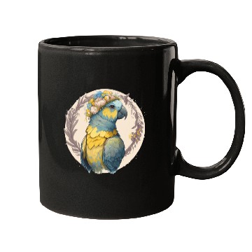 Discover Yellow Blue Ara Macaw Flower Crown Parrot Parakeet Mugs
