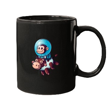 Discover Monkey on Cow Rocket Schuttle Astronaut Cosmonaut Mugs