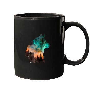 Discover Forest Wolf Multicolor Watercolor Portrait Mugs