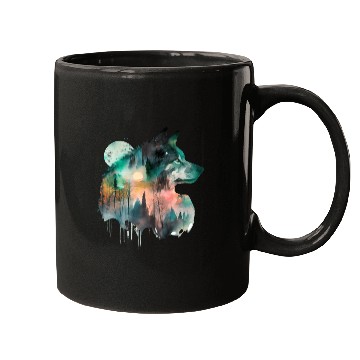 Discover Forest Wolf Watercolor Portrait Mugs