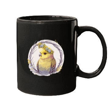Discover Cute Yellow Budgie Parakeet Bird Flower Crown Pet Mugs
