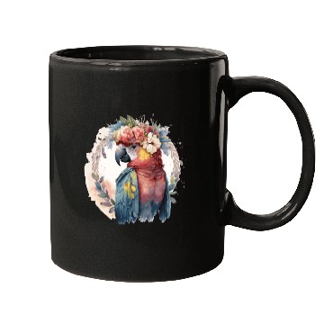 Discover Watercolor Parrot Macaw Bird Flower Crown Pet Bird Mugs
