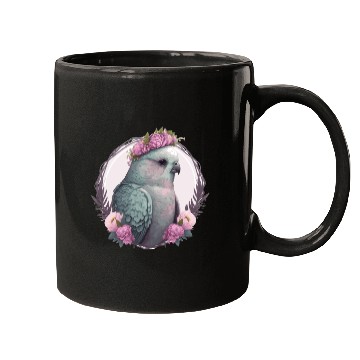 Discover Watercolor Gray Budgie Parakeet Bird Flower Crown Mugs