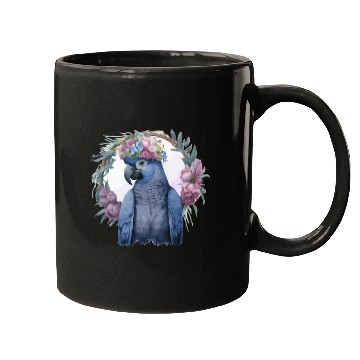 Discover Watercolor Hyacinth Macaw Parrot Bird Flower Crown Mugs