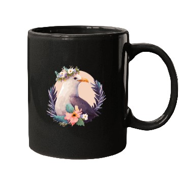 Discover Cute Seagull Bird Flower Crown Floral Birds Mugs